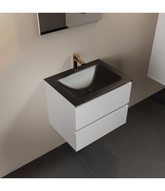 MONDIAZ Mondiaz Badkamermeubel AIVY Talc Mat Wit 60cm met Wastafel Mat Zwart met kraangat