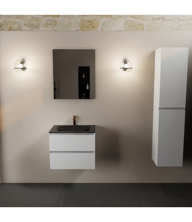 MONDIAZ Mondiaz Badkamermeubel AIVY Talc Mat Wit 60cm met Wastafel Mat Zwart met kraangat