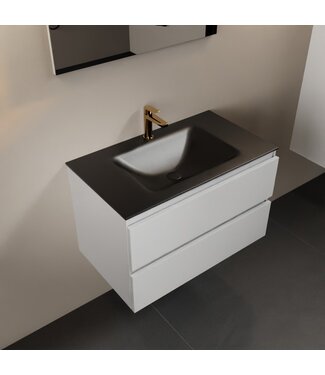 MONDIAZ Mondiaz Badkamermeubel AIVY Talc Mat Wit 80cm met Wastafel Mat Zwart met kraangat