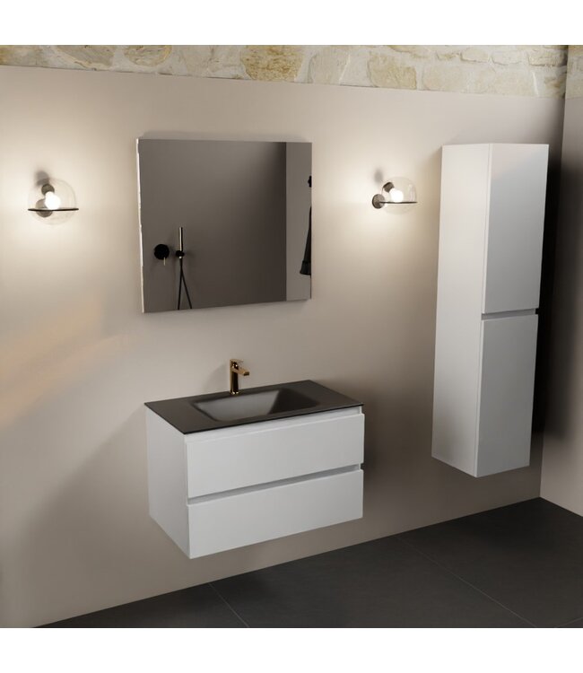 Mondiaz Badkamermeubel AIVY Talc Mat Wit 80cm met Wastafel Mat Zwart met kraangat