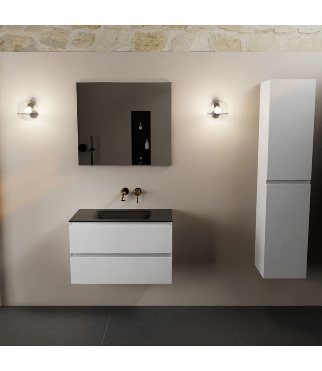 Mondiaz Badkamermeubel AIVY Talc Mat Wit 80cm met Wastafel Mat Zwart kraangat 0