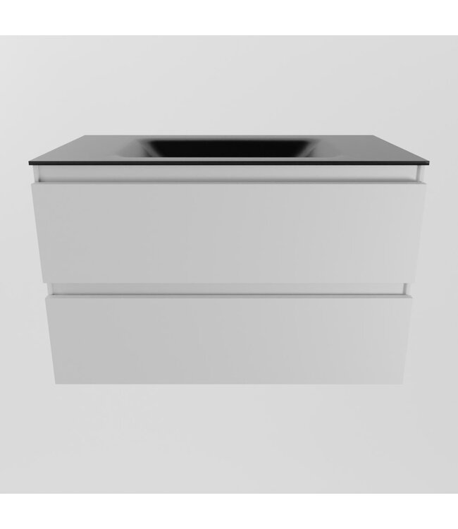 Mondiaz Badkamermeubel AIVY Talc Mat Wit 80cm met Wastafel Mat Zwart kraangat 0