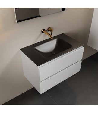 MONDIAZ Mondiaz Badkamermeubel AIVY Talc Mat Wit 80cm met Wastafel Mat Zwart kraangat 0