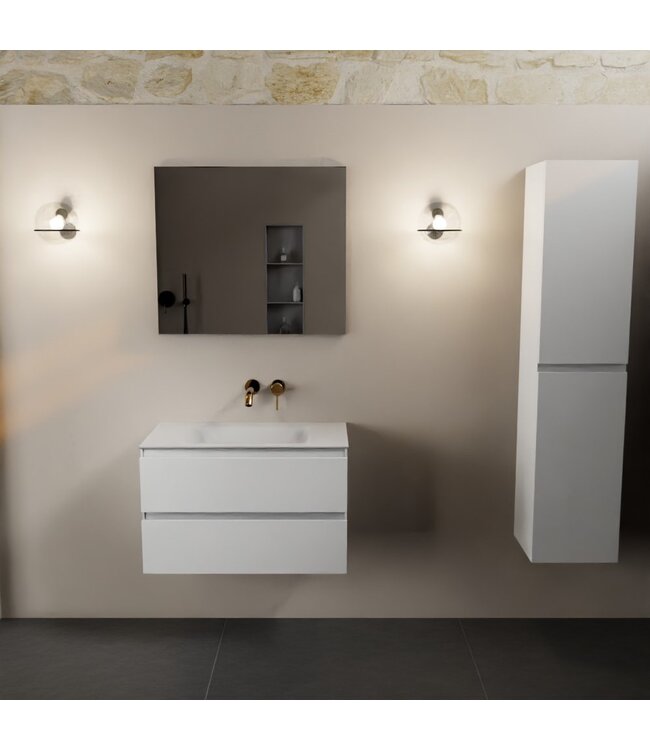 Mondiaz Badkamermeubel AIVY Talc Mat Wit 80cm met Wastafel Mat Wit kraangat 0