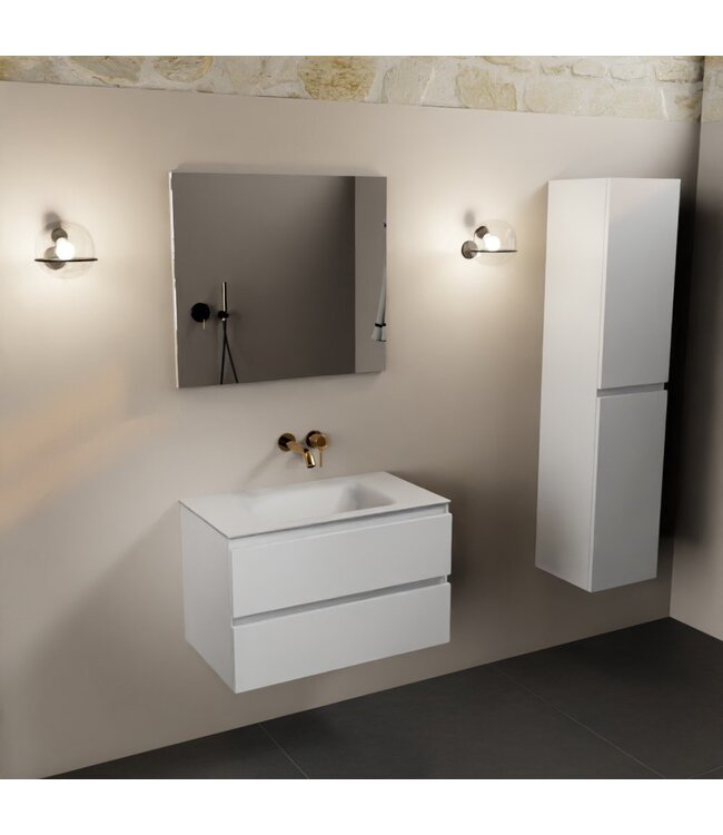 Mondiaz Badkamermeubel AIVY Talc Mat Wit 80cm met Wastafel Mat Wit kraangat 0