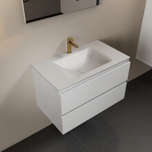 Mondiaz Badkamermeubel AIVY Talc Mat Wit 80cm met Wastafel Mat Wit kraangat 1