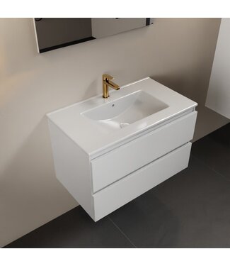 MONDIAZ Mondiaz Badkamermeubel AIVY Talc Mat Wit 80cm met Wastafel Mat Wit kraangat 1