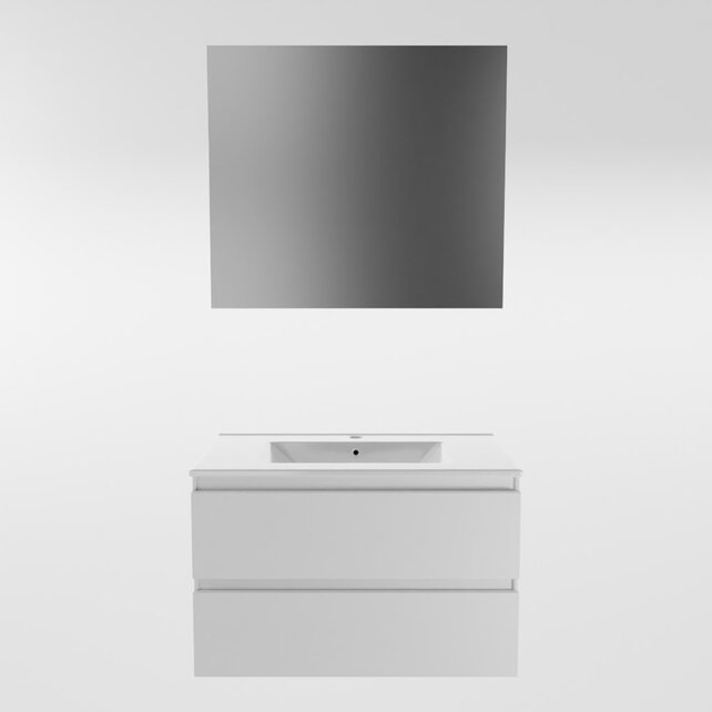 Mondiaz Badkamermeubel AIVY Talc Mat Wit 80cm met Wastafel Mat Wit kraangat 1