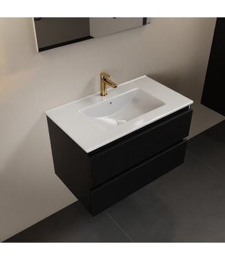 MONDIAZ Mondiaz Badkamermeubel AIVY Urban Mat Zwart 80cm met Wastafel Wit met kraangat