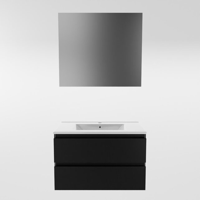 Mondiaz Badkamermeubel AIVY Urban Mat Zwart 80cm met Wastafel Wit met kraangat