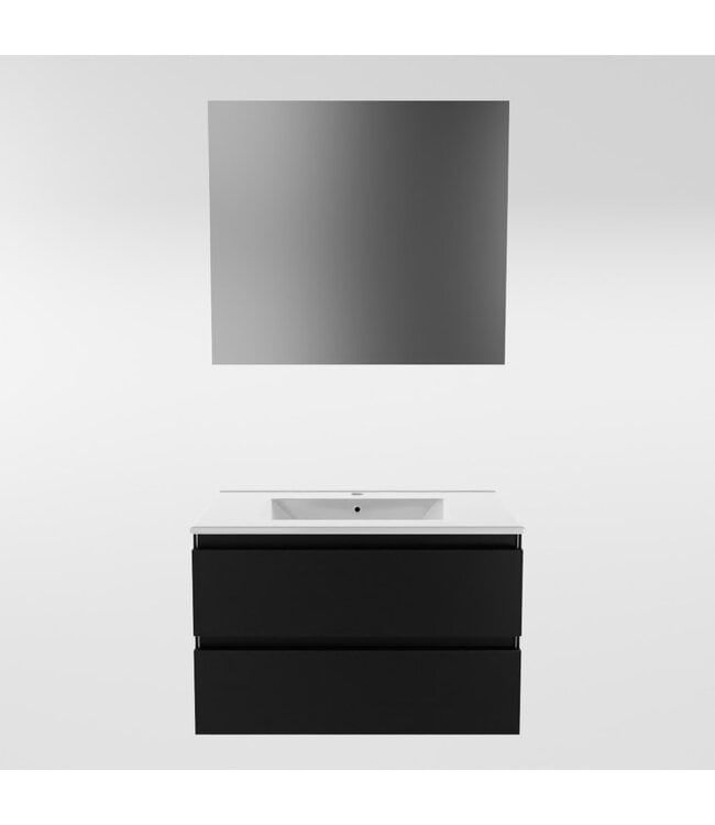 Mondiaz Badkamermeubel AIVY Urban Mat Zwart 80cm met Wastafel Wit met kraangat