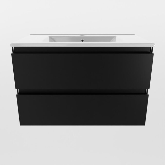 Mondiaz Badkamermeubel AIVY Urban Mat Zwart 80cm met Wastafel Wit met kraangat