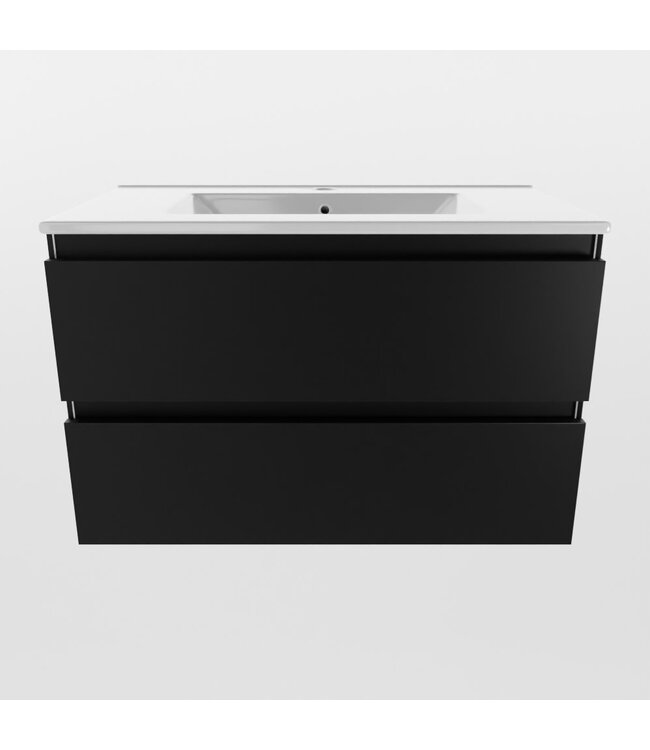 Mondiaz Badkamermeubel AIVY Urban Mat Zwart 80cm met Wastafel Wit met kraangat