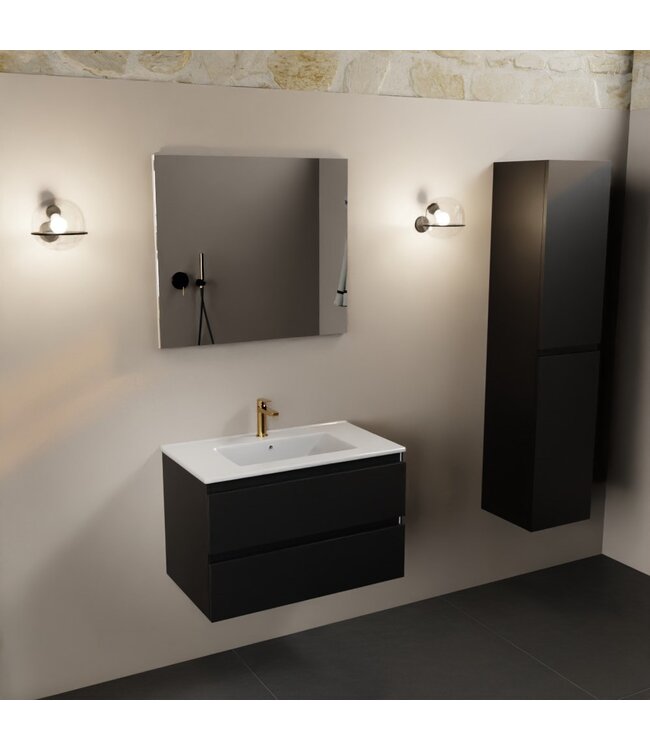 MONDIAZ Mondiaz Badkamermeubel AIVY Urban Mat Zwart 80cm met Wastafel Wit met kraangat