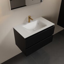 Mondiaz Badkamermeubel AIVY Urban Mat Zwart 80cm met Wastafel Mat Wit met kraangat
