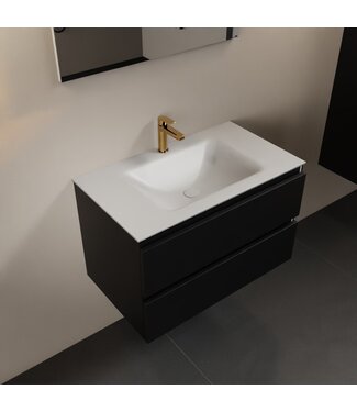 MONDIAZ Mondiaz Badkamermeubel AIVY Urban Mat Zwart 80cm met Wastafel Mat Wit met kraangat