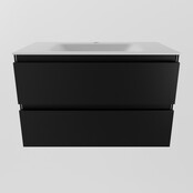 Mondiaz Badkamermeubel AIVY Urban Mat Zwart 80cm met Wastafel Mat Wit met kraangat