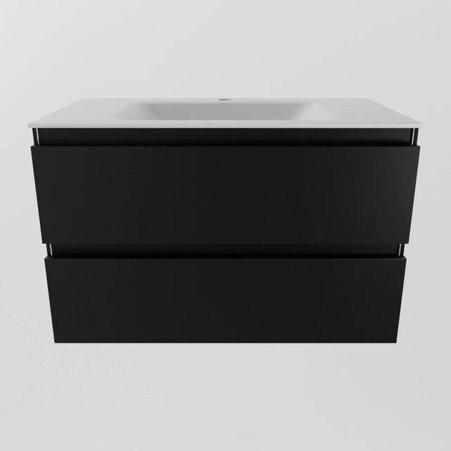 Mondiaz Badkamermeubel AIVY Urban Mat Zwart 80cm met Wastafel Mat Wit met kraangat