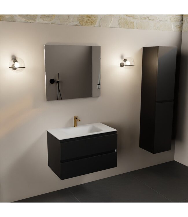 Mondiaz Badkamermeubel AIVY Urban Mat Zwart 80cm met Wastafel Mat Wit met kraangat