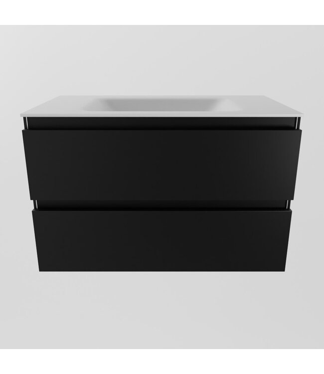 Mondiaz Badkamermeubel AIVY Urban Mat Zwart 80cm met Wastafel Mat Wit 0 kraangat