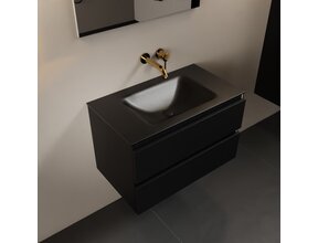 Mondiaz Badkamermeubel AIVY Urban Mat Zwart 80cm met Wastafel Mat Zwart 0 kraangat