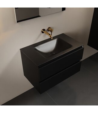 MONDIAZ Mondiaz Badkamermeubel AIVY Urban Mat Zwart 80cm met Wastafel Mat Zwart 0 kraangat