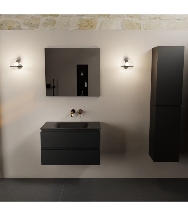 Mondiaz Badkamermeubel AIVY Urban Mat Zwart 80cm met Wastafel Mat Zwart 0 kraangat