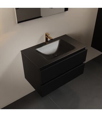 MONDIAZ Mondiaz Badkamermeubel AIVY Urban Mat Zwart 80cm met Wastafel Mat Zwart met kraangat