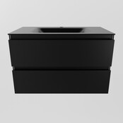 Mondiaz Badkamermeubel AIVY Urban Mat Zwart 80cm met Wastafel Mat Zwart met kraangat