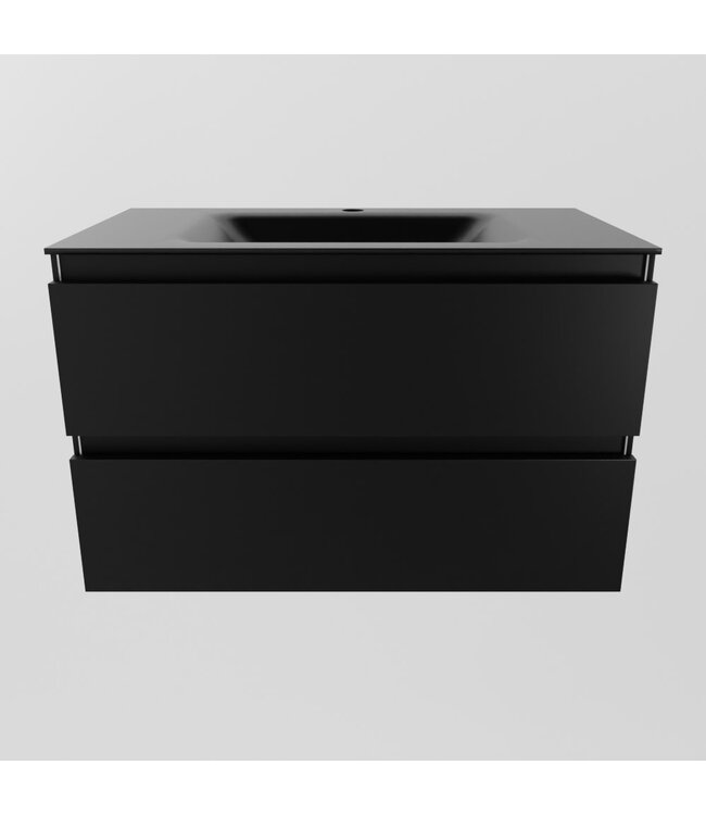 Mondiaz Badkamermeubel AIVY Urban Mat Zwart 80cm met Wastafel Mat Zwart met kraangat