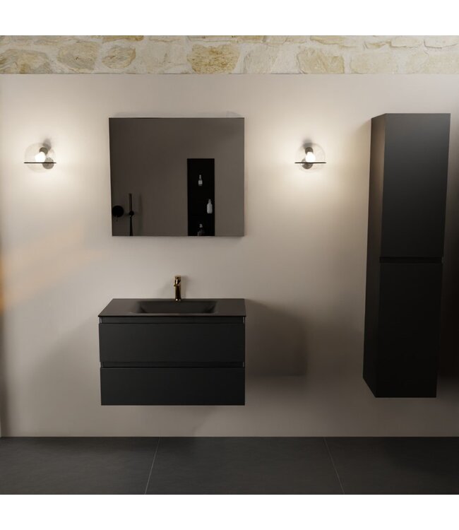 Mondiaz Badkamermeubel AIVY Urban Mat Zwart 80cm met Wastafel Mat Zwart met kraangat