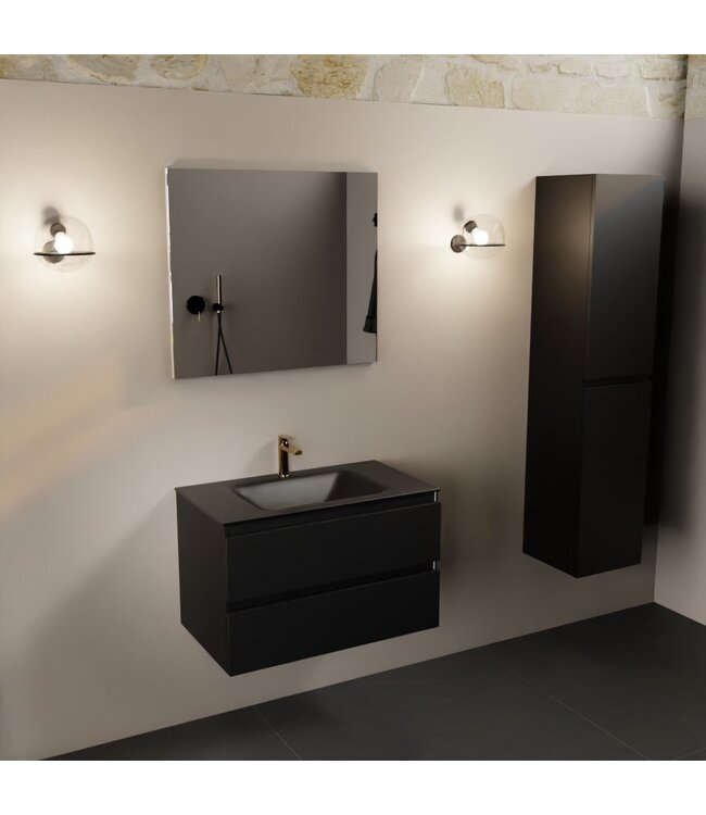 Mondiaz Badkamermeubel AIVY Urban Mat Zwart 80cm met Wastafel Mat Zwart met kraangat