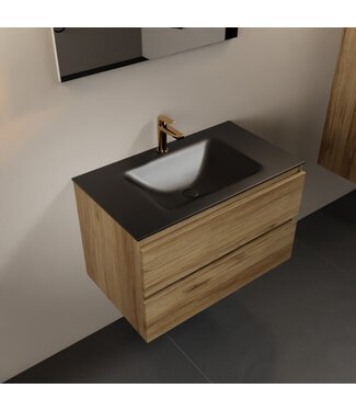 MONDIAZ Mondiaz Badkamermeubel AIVY Chai 80cm met Wastafel Mat Zwart met kraangat