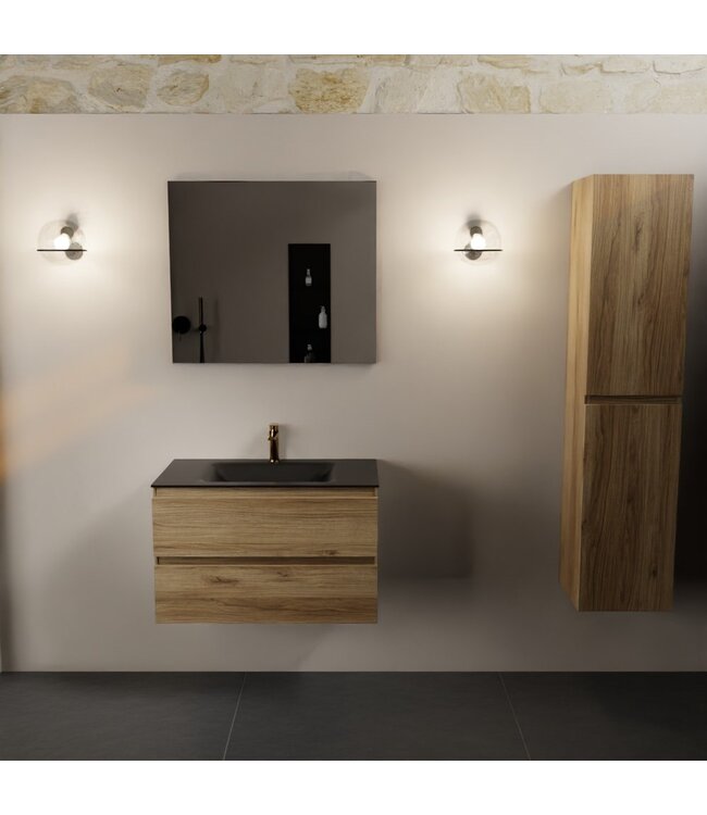 MONDIAZ Mondiaz Badkamermeubel AIVY Chai 80cm met Wastafel Mat Zwart met kraangat