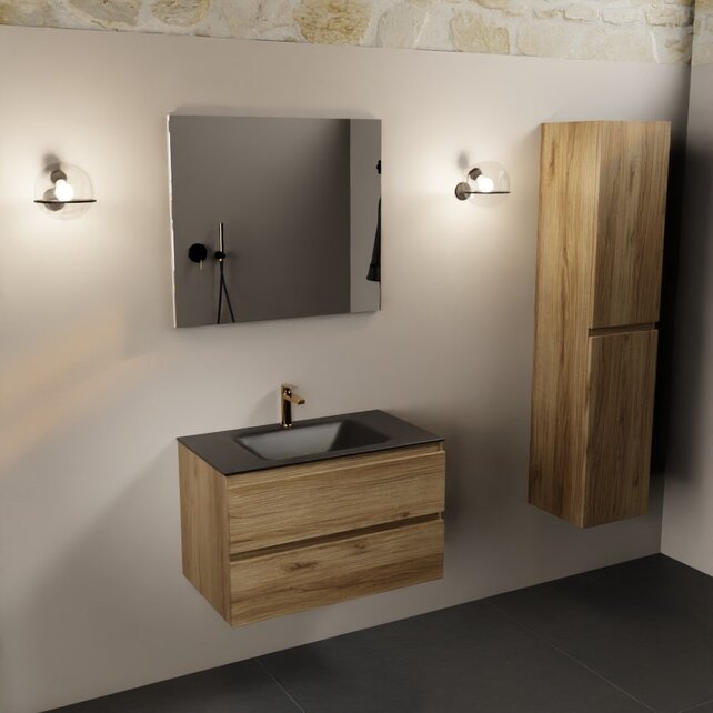 Mondiaz Badkamermeubel AIVY Chai 80cm met Wastafel Mat Zwart met kraangat