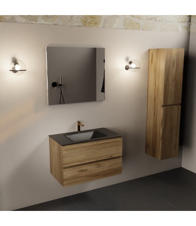 MONDIAZ Mondiaz Badkamermeubel AIVY Chai 80cm met Wastafel Mat Zwart met kraangat