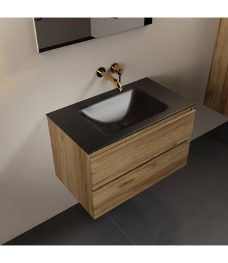 MONDIAZ Mondiaz Badkamermeubel AIVY Chai 80cm met Wastafel Mat Zwart kraangat 0