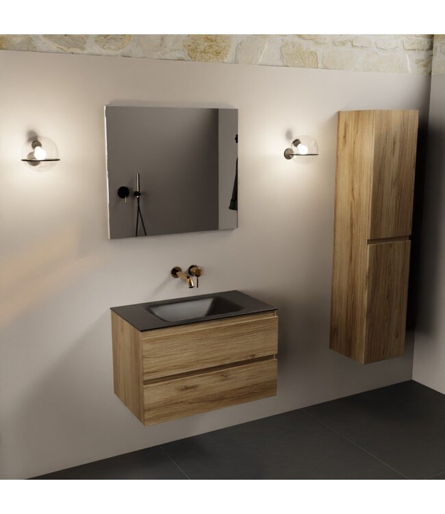 Mondiaz Badkamermeubel AIVY Chai 80cm met Wastafel Mat Zwart kraangat 0