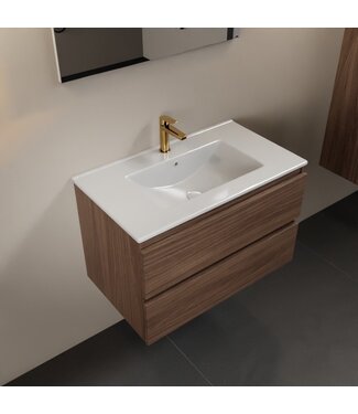 MONDIAZ Mondiaz Badkamermeubel AIVY Mocha 80cm met Wastafel Wit met kraangat