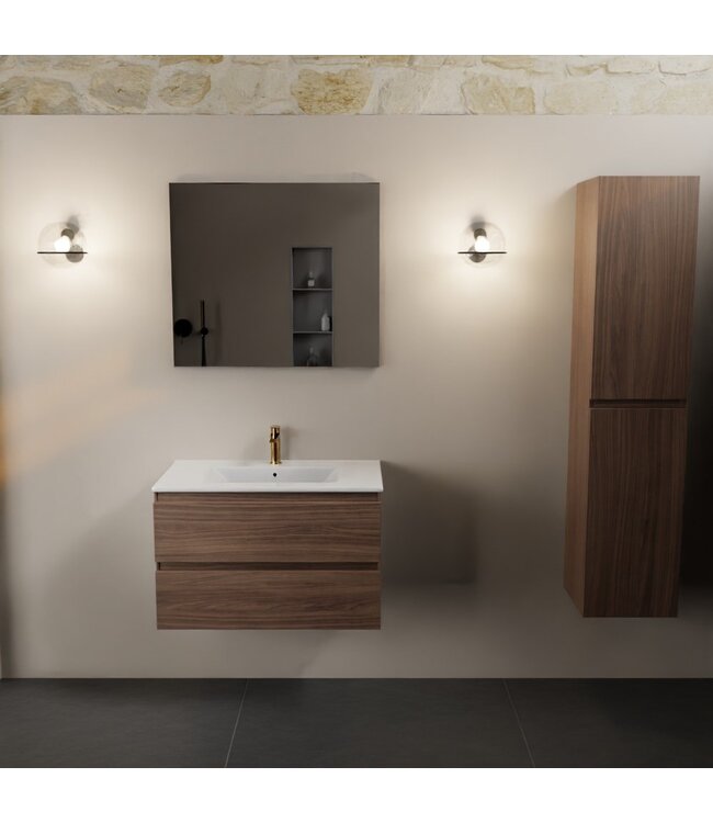 Mondiaz Badkamermeubel AIVY Mocha 80cm met Wastafel Wit met kraangat