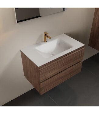MONDIAZ Mondiaz Badkamermeubel AIVY Mocha 80cm met Wastafel Mat Wit met kraangat