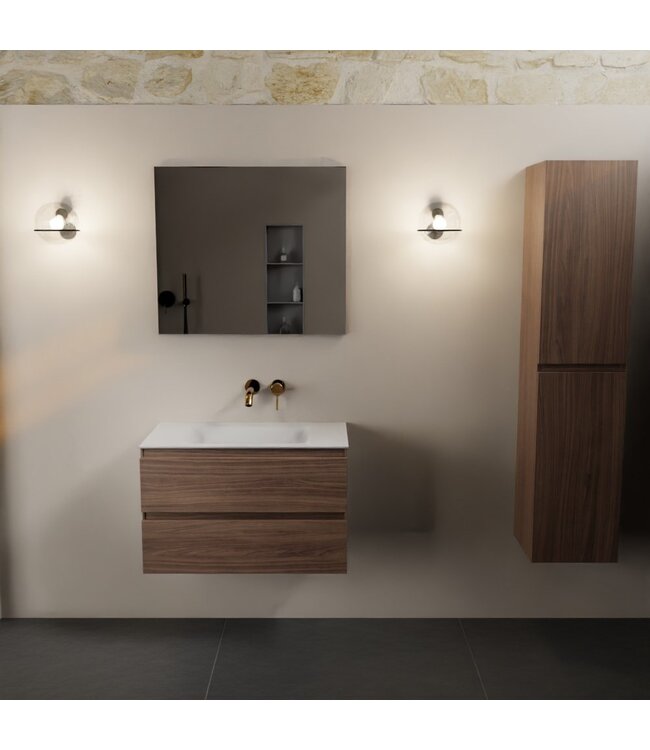 Mondiaz Badkamermeubel AIVY Mocha 80cm met Wastafel Mat Wit kraangat 0