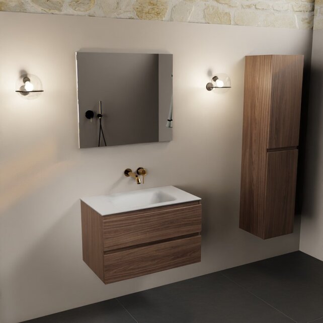 Mondiaz Badkamermeubel AIVY Mocha 80cm met Wastafel Mat Wit kraangat 0