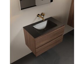Mondiaz Badkamermeubel AIVY Mocha 80cm met Wastafel Mat Zwart kraangat 0