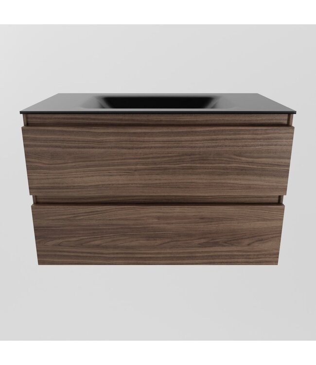 Mondiaz Badkamermeubel AIVY Mocha 80cm met Wastafel Mat Zwart kraangat 0