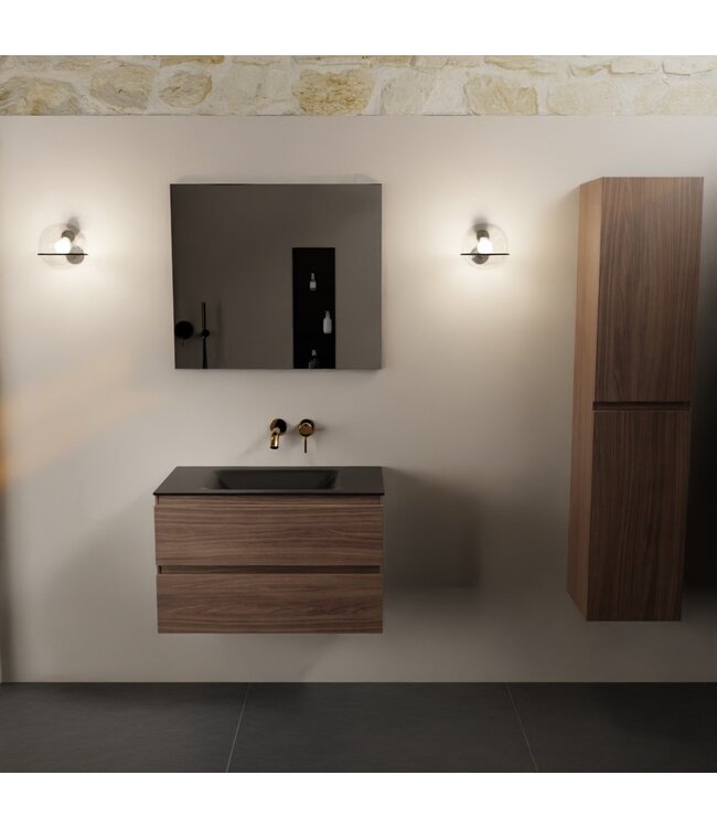 Mondiaz Badkamermeubel AIVY Mocha 80cm met Wastafel Mat Zwart kraangat 0