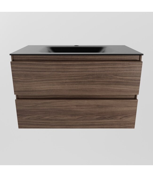 MONDIAZ Mondiaz Badkamermeubel AIVY Mocha 80cm met Wastafel Mat Zwart met kraangat