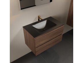 Mondiaz Badkamermeubel AIVY Mocha 80cm met Wastafel Mat Zwart met kraangat