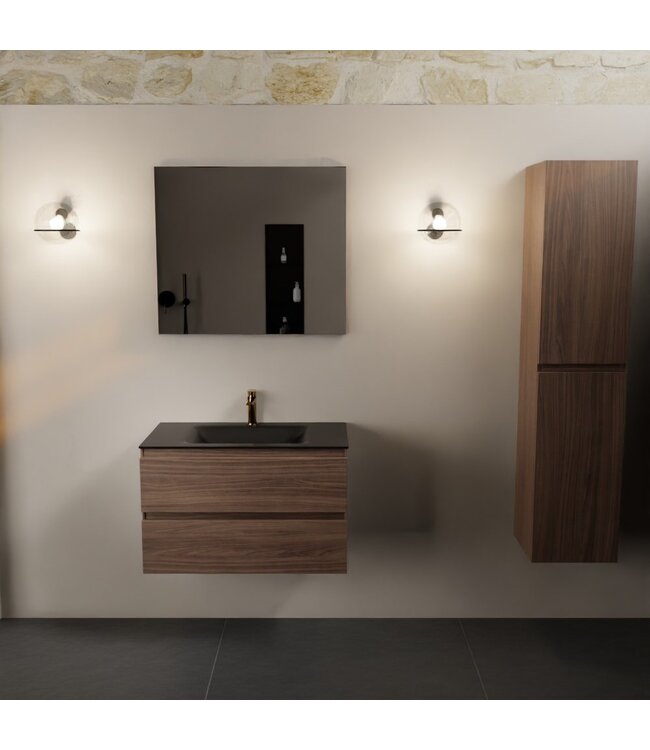 MONDIAZ Mondiaz Badkamermeubel AIVY Mocha 80cm met Wastafel Mat Zwart met kraangat