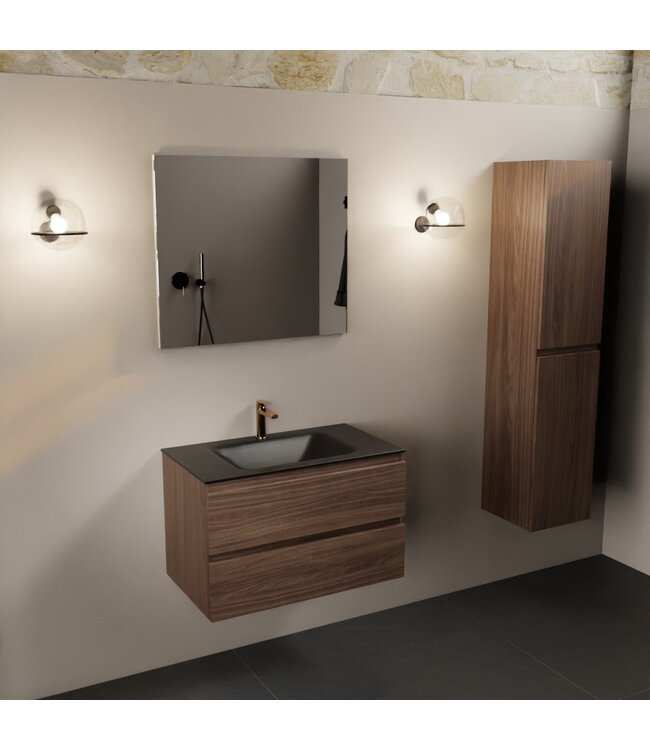 Mondiaz Badkamermeubel AIVY Mocha 80cm met Wastafel Mat Zwart met kraangat